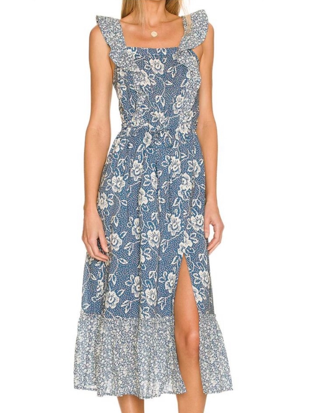 Paige Poppy Dress Womens Small Navy Floral Ruffle Strap Maxi Sundress Boho